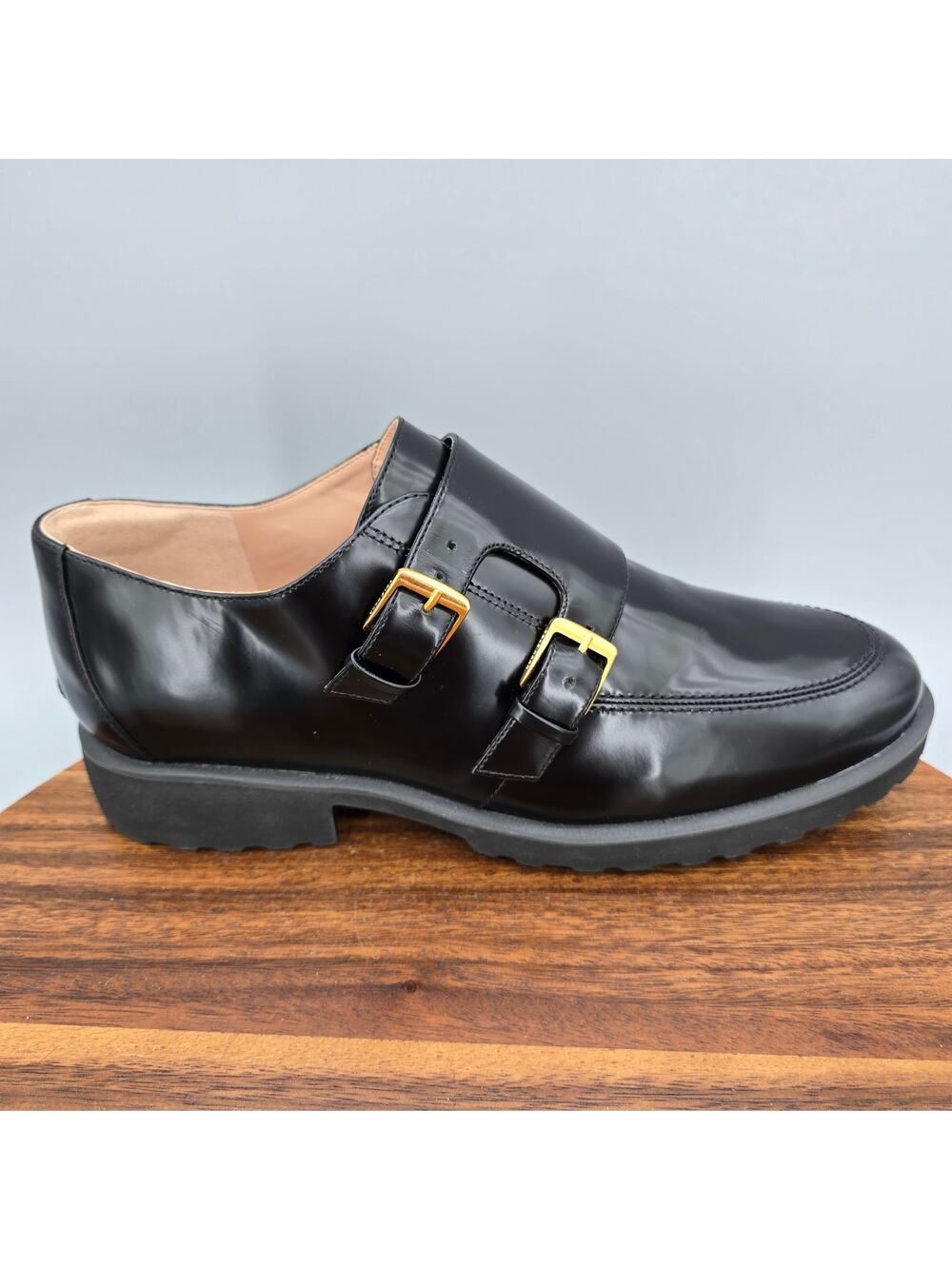 Cole Haan Greenwich Loafers Womens 10.5B Black Leather Monk Strap Lug Sole Shoes